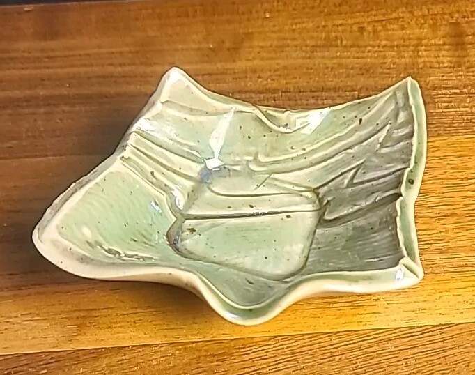 Vintage Hand Thrown Small Trinket Dish Signed Green 4"