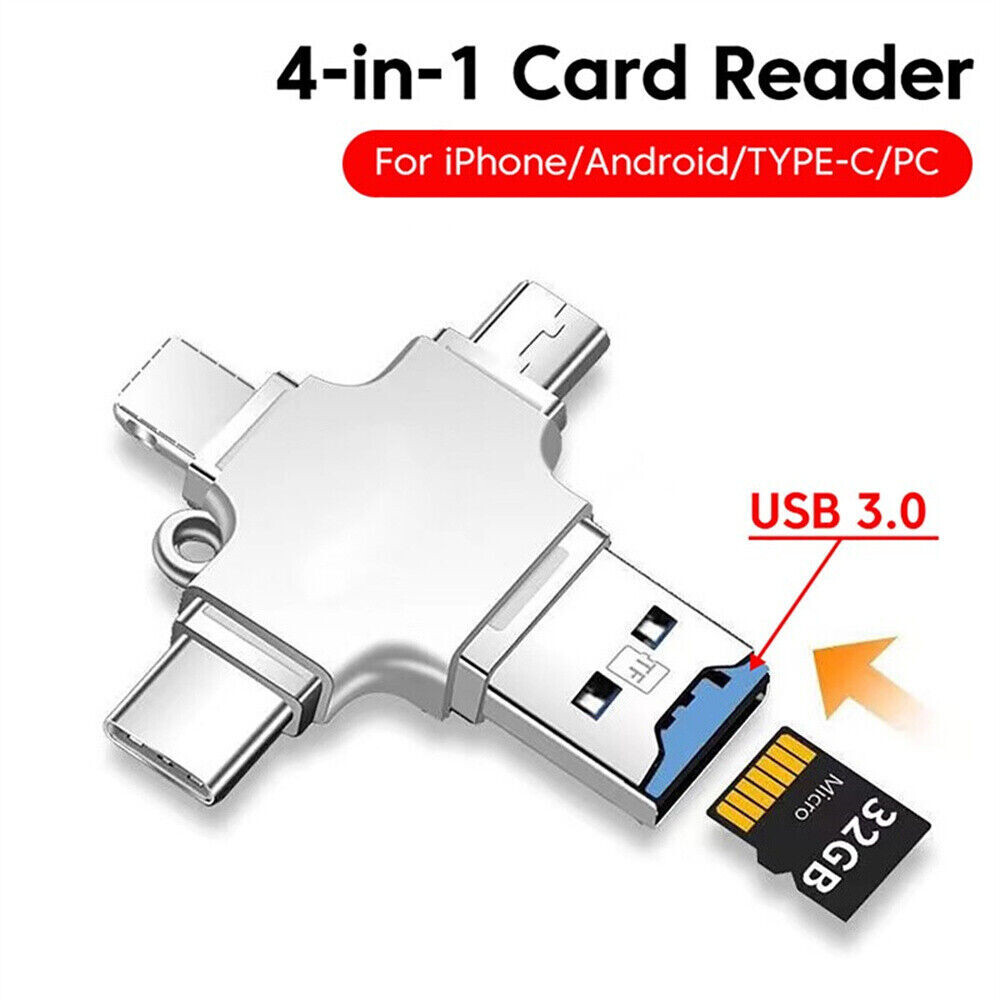 4 IN 1 USB 3.0 Micro TF Card Reader Adapter OTG Type-C for iPhone Android iPad