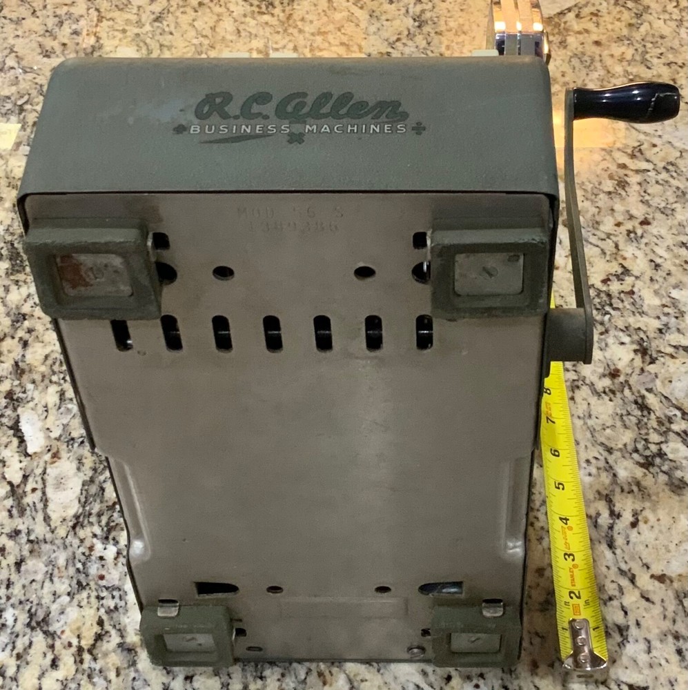 Vintage RC Allen Business Adding Machine Model Adding Machine with Hand Crank