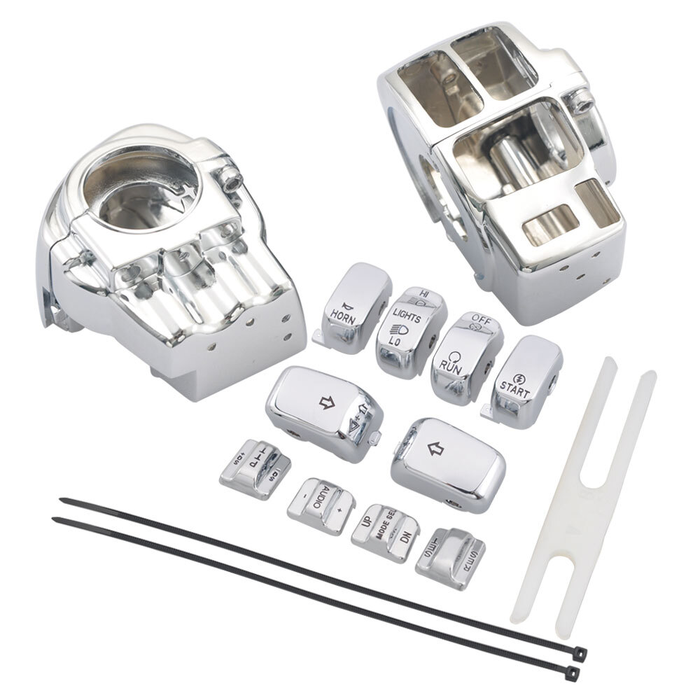 Chrome Switch Housing Covers with 10pcs Button Caps for Harley Touring 1996-2013