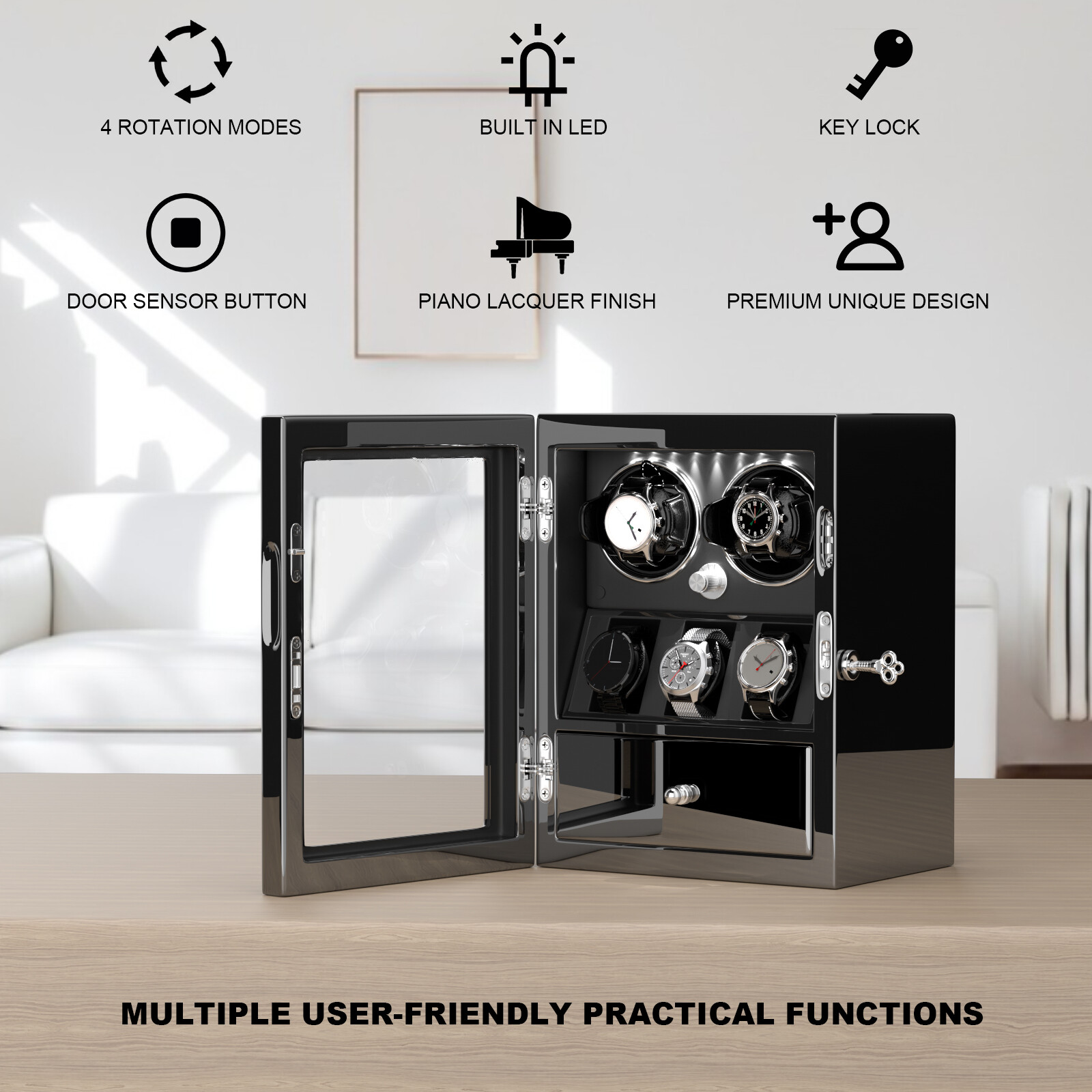 DUKWIN Automatic Watch Winder Box Display Storage Case With Jewelry Drawer LED