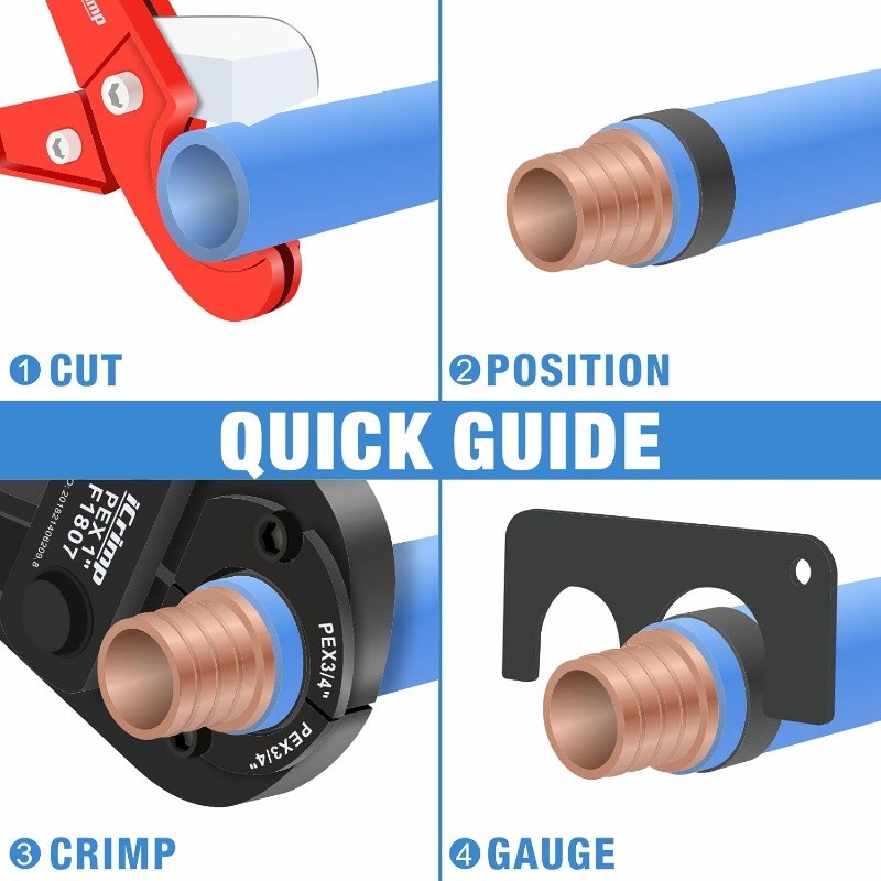Crimper, Copper Pipe Crimping Tool Kit with 3/8'', 1/2'', 3/4'',1'' Quick Change