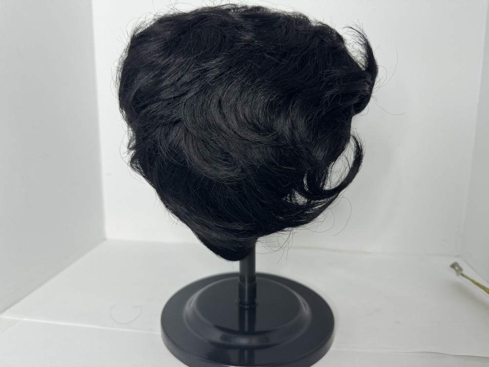 Wig Stand Head Mushroom Holder And Black Pixie Cut Wig