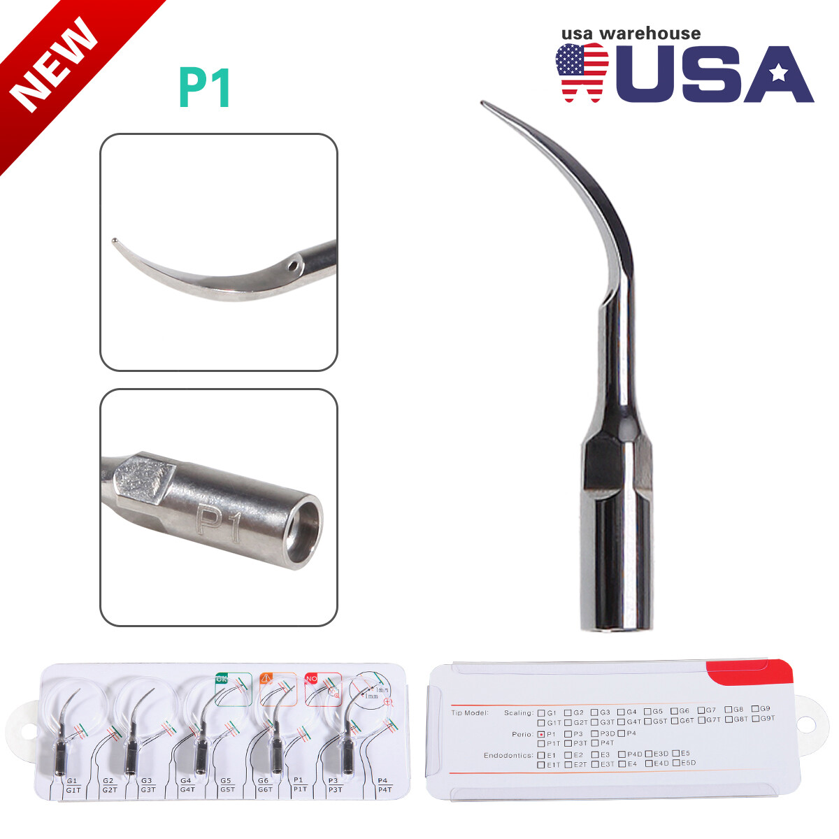 10* Dental Ultrasonic Piezo Perio Scaling Tips P1 for EMS Woodpecker Handpiece