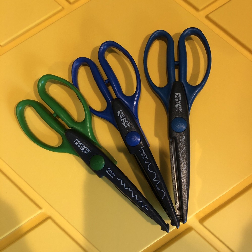3 Fiskars Paper Edgers Grass Colonial Wave Wide Pattern Papercrafting Scissors