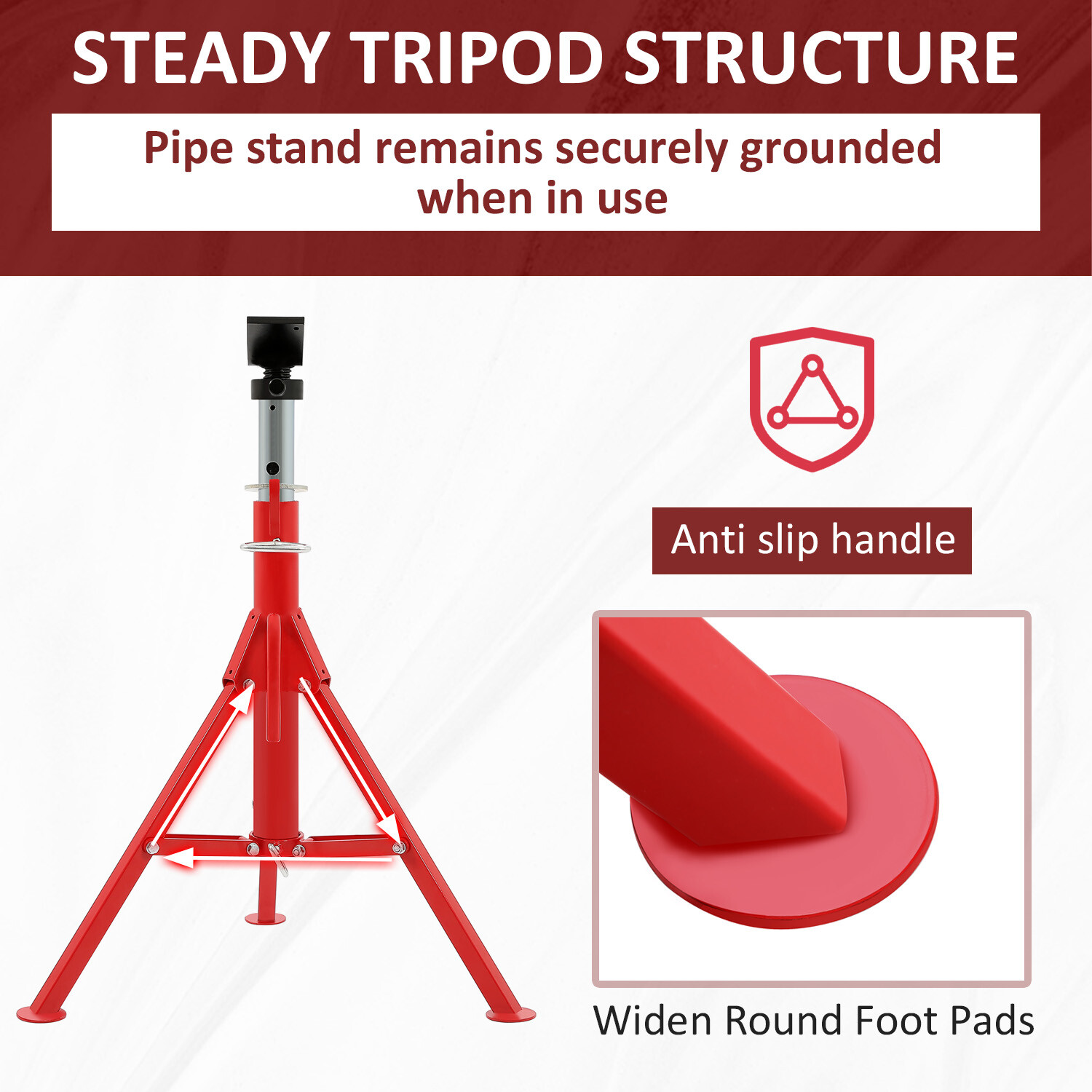 2500Lb Steel V-Head Pipe Stand Folding Tripod Pipe Jack Stand Height Pipe