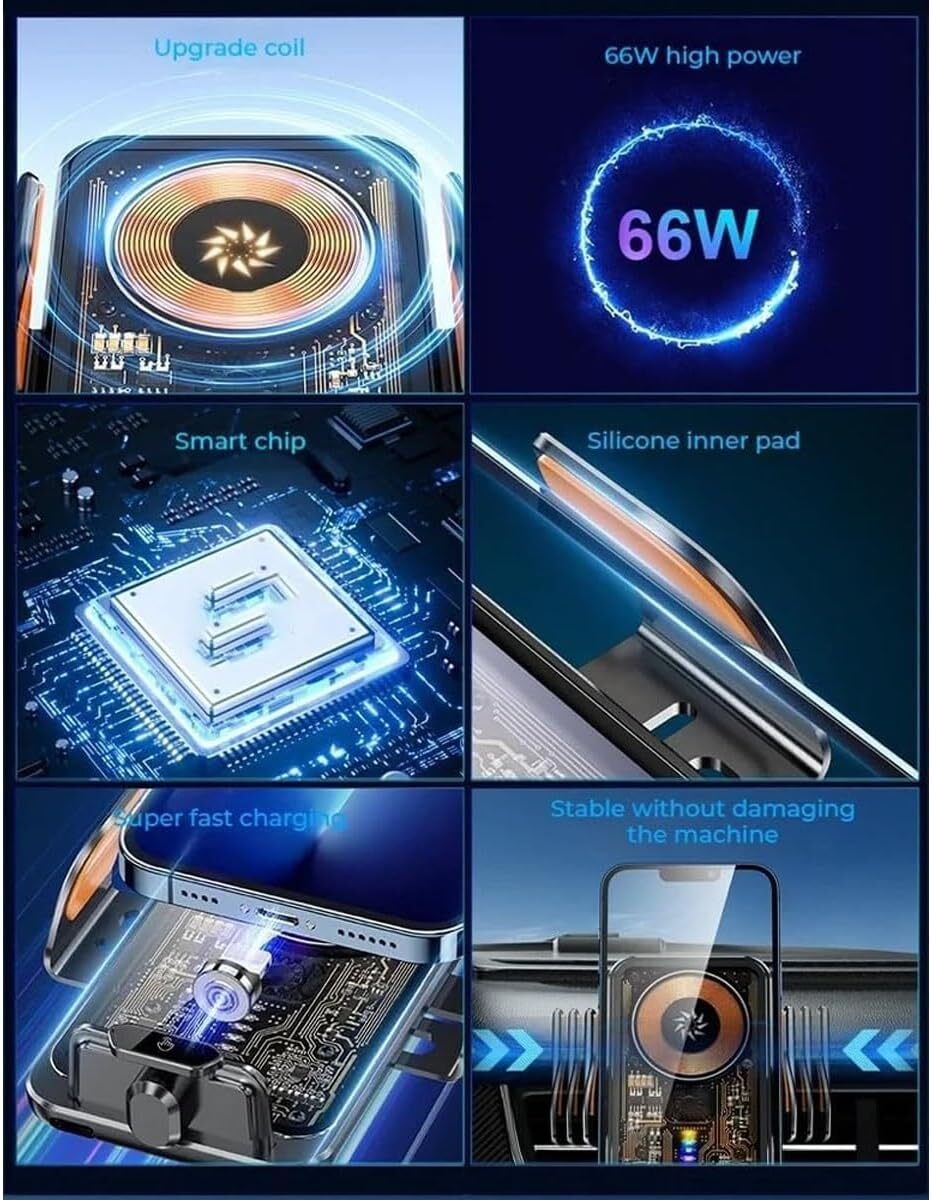 66W Fast Wireless Car Charger Automatic Clamping Mount Air Vent Phone Holder