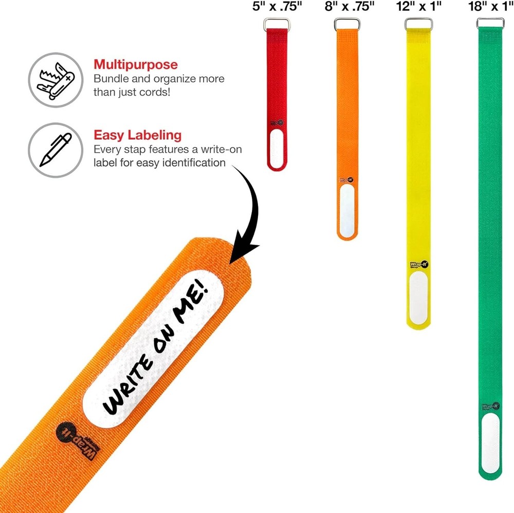 16-Pack Adjustable Cord Organizer Straps with Write-On Labels
