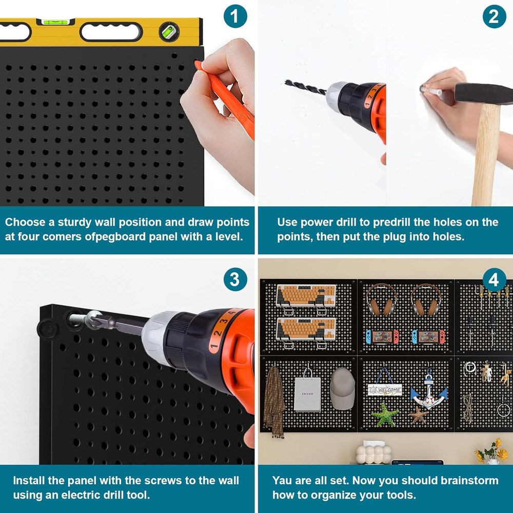 Metal Pegboard Kit with Accessories - Wall Organizer Tool Storage System