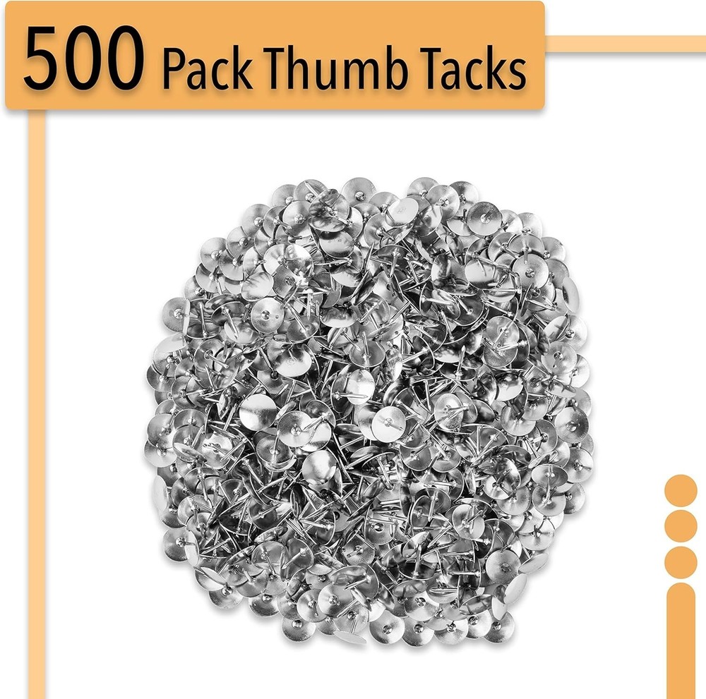 Durable 500-Pack Silver Thumb Tacks—Low-Profile Design for All Surfaces