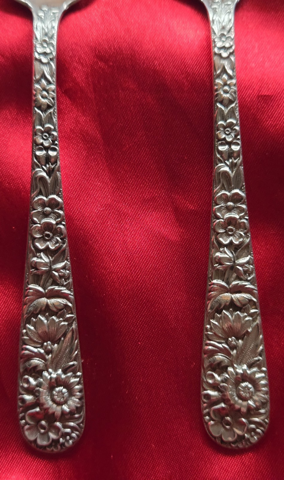 Two Vintage Sterling Silver Spoons Repousse Pattern With Monogram, Kirk Sons