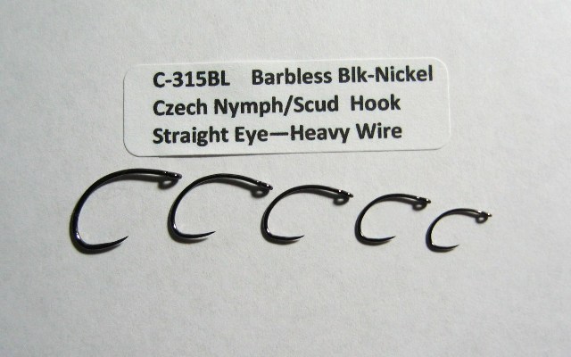 50 Czech Nymph/Scud Hooks-7 Sizes available-Barbless Blk-nkl C-315BL Competition