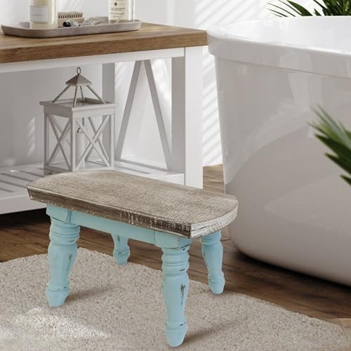 Farmhouse Wooden Step Stool - Rustic Solid Wood Design, 300lb Capacity, Blue