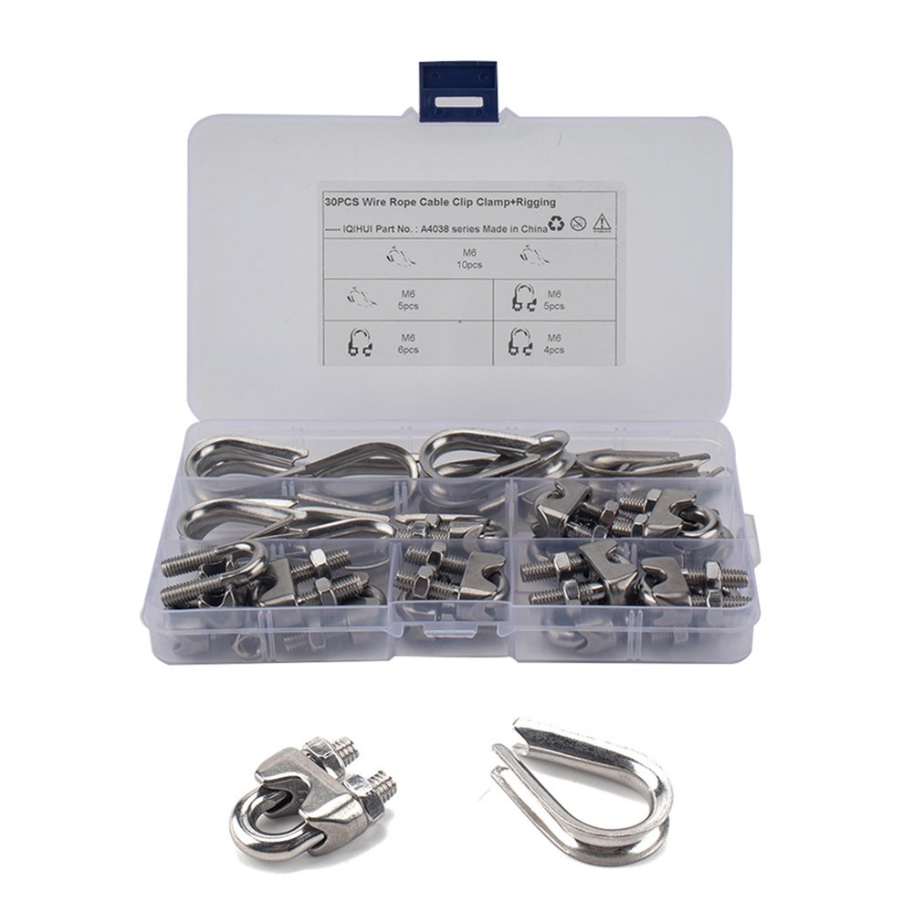 30PCS Car M6 Wire Rope Fixed Clamps with Triangular Ring Stainless Steel