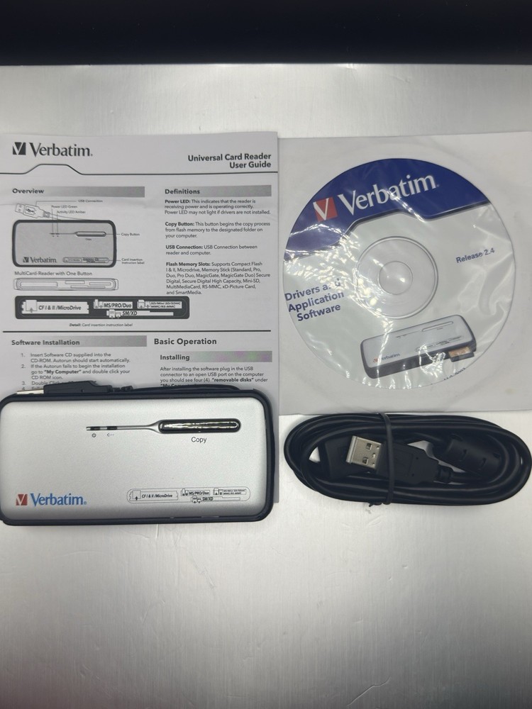 Verbatim Universal USB 2.0 Flash Memory Card Reader Plug & Play Compact