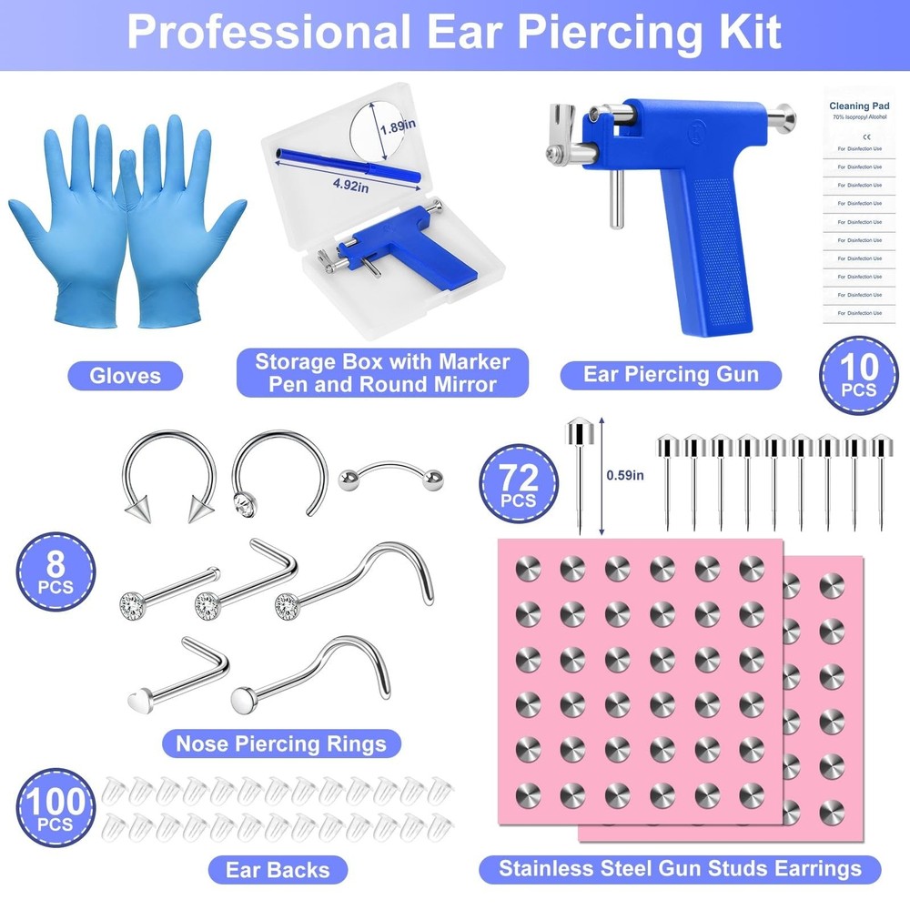 Reusable Ear Piercing Gun Kit Professional Ear Nose Stud Piercing Gun Machine...
