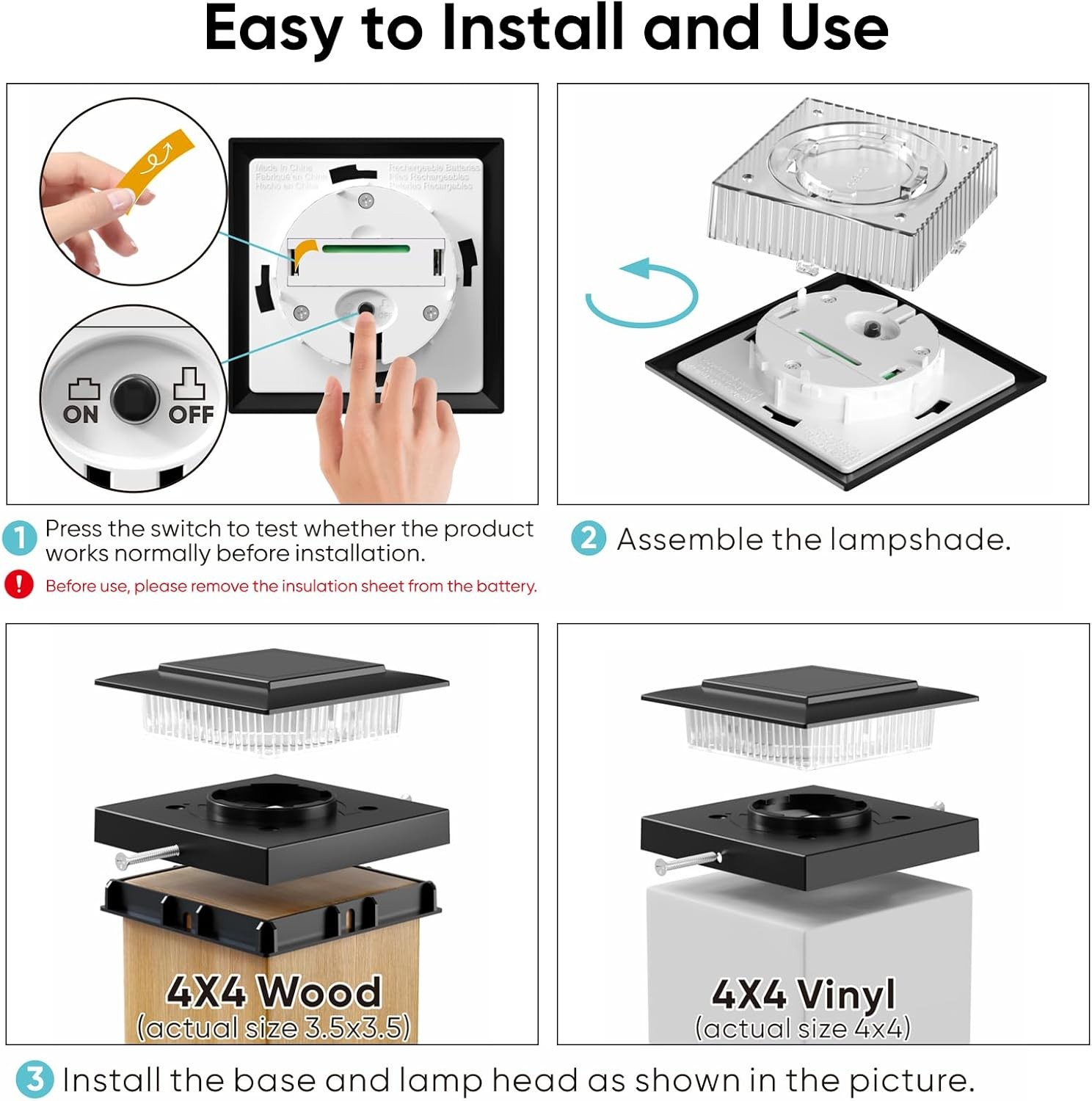 Solar Post Cap Lights: 6 Pack 4x4 Powered Fence Lights 6 Pack, Black