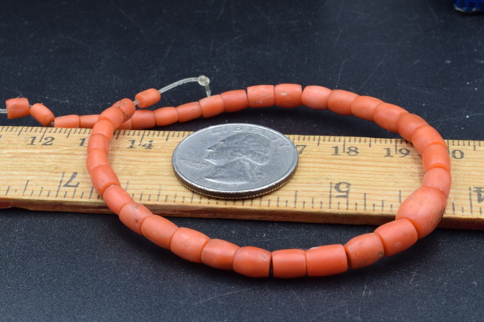 UNDYED Antique BEAD CORAL salmon VTG Mediterranean TIBETAN Japan Mala dZi Chung