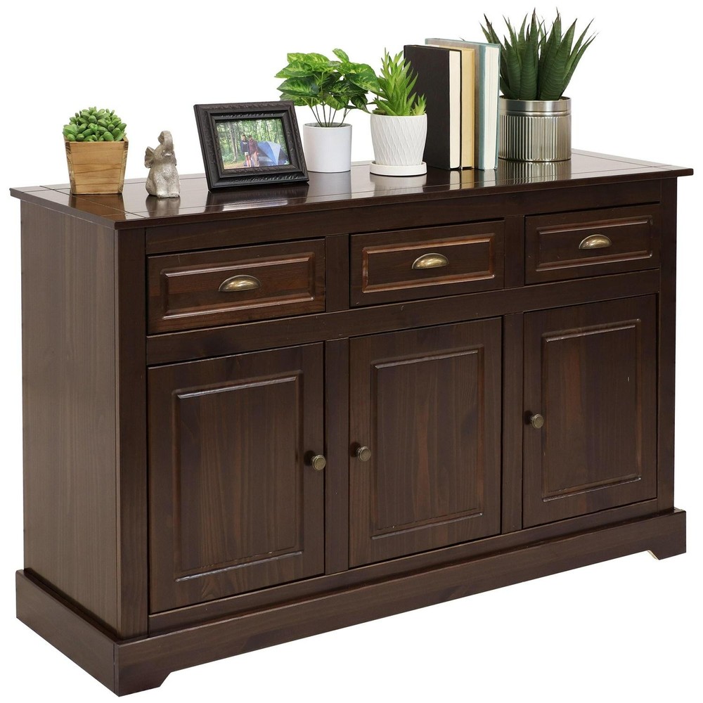 Solid Pine Sideboard With 3 Drawers And 3 Doors - 32 In
