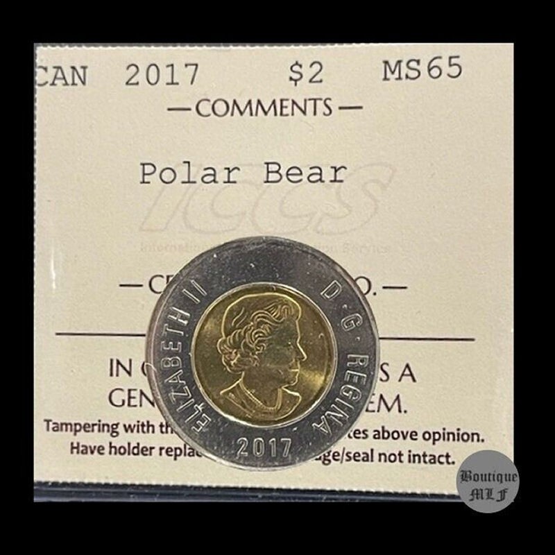 2017  Polar bear  $2 Canada coin. ICCS graded MS-65 (toonies)