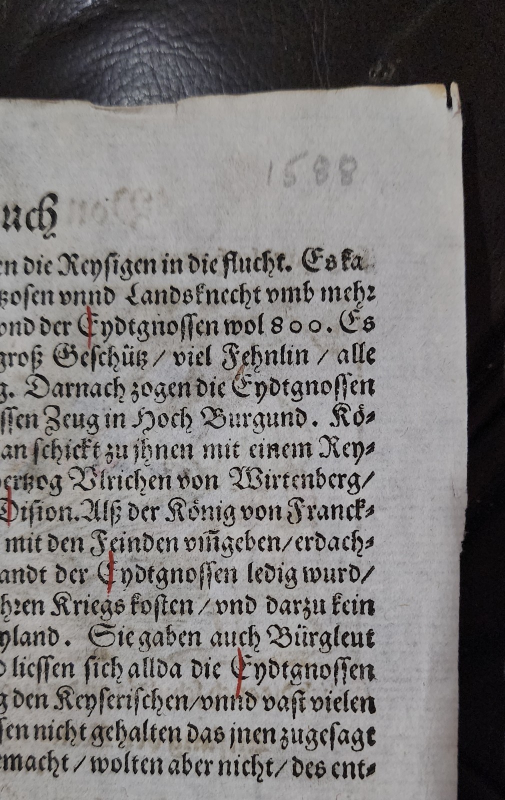 1588 German Manuscript Book Page Hand Colored War Burned At Stake 1500s Ephemera