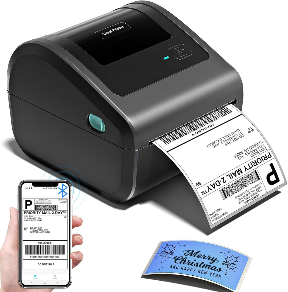Bluetooth Shipping Label Printer 4X6, D450BT Thermal Label Printer for Shipping