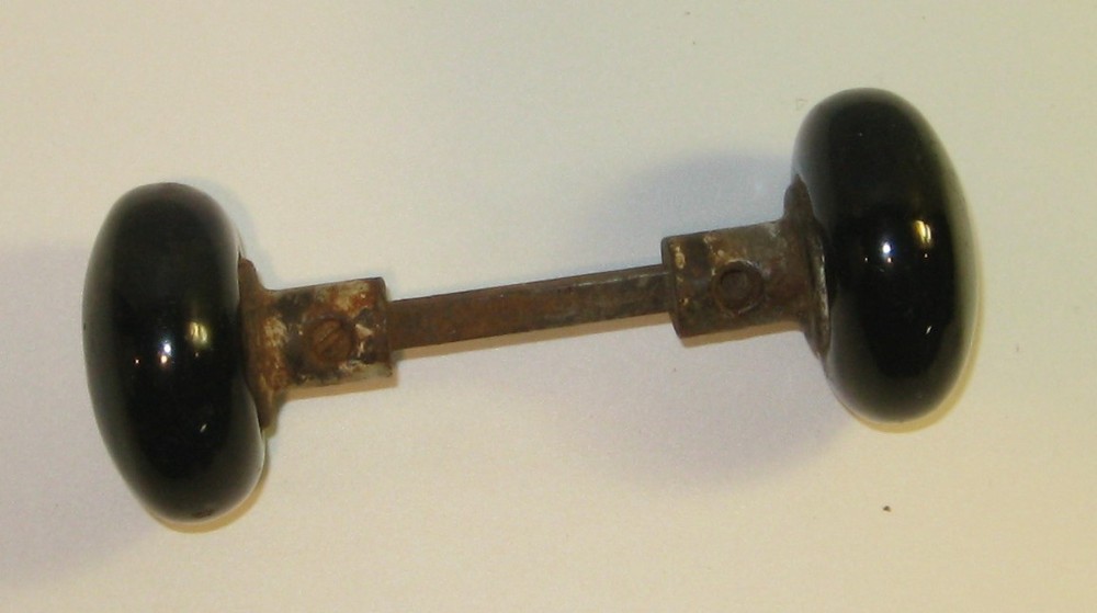 VINTAGE BLACK PORCELAIN DOORKNOBS 2-1/4" DIAMETER