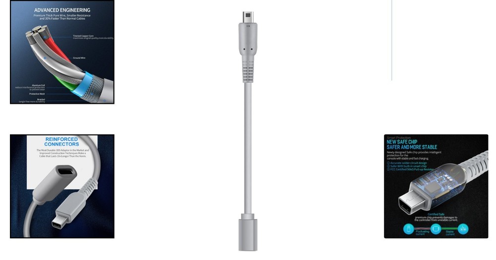 USB Type-C Fast Charging Cable for 3DS/2DS Consoles - 5 Inch Tangle-Free Adapter