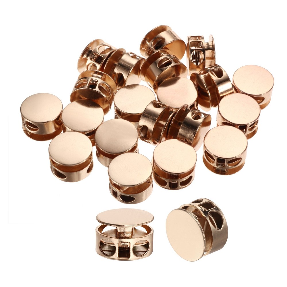 20 Set Gold Tone Cord Locks Round Double Hole Spring Toggle Stopper