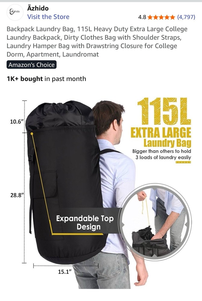 Black Laundry Bag Backpack Large Monogrammed in Athletic Font with Amelia