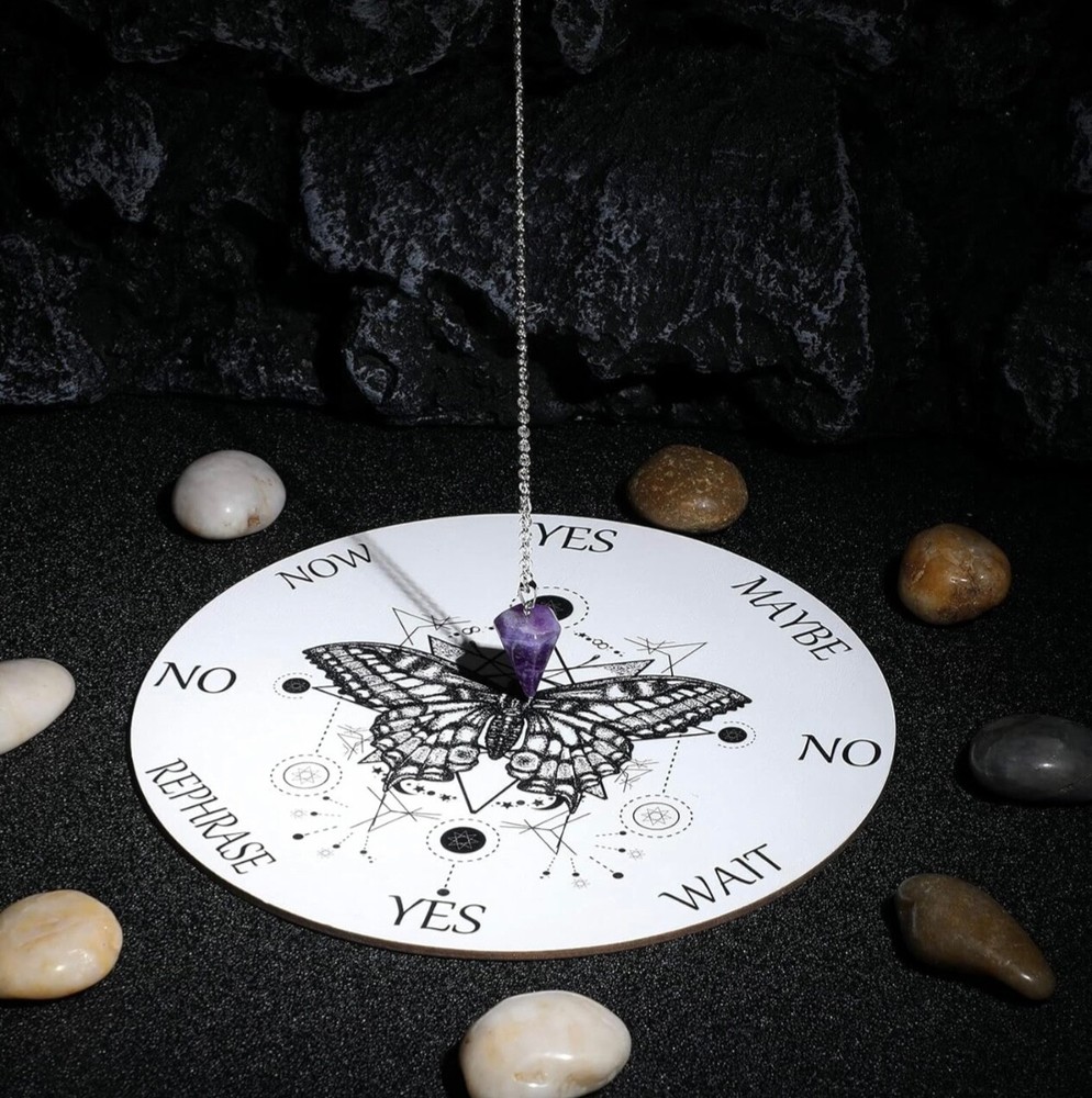 Pendulum Butterfly Board kit (white) with Amethyst dowsing necklace