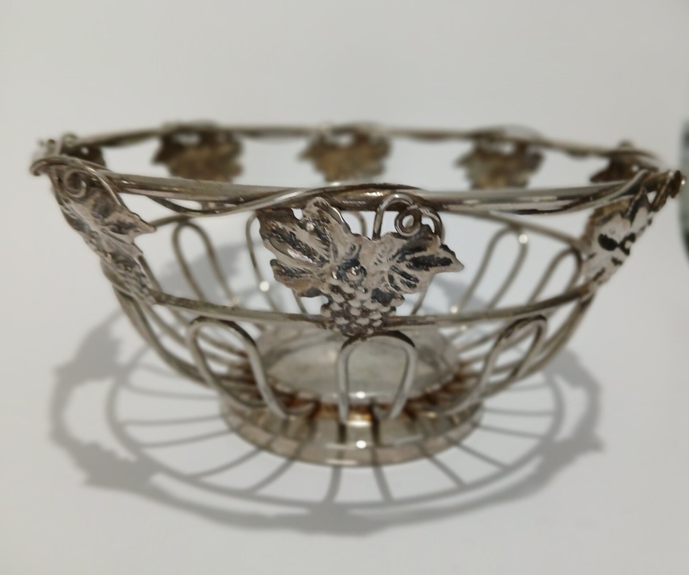 GODINGER Silver Plate Fruit Bowl Basket grapes/leaves/vines