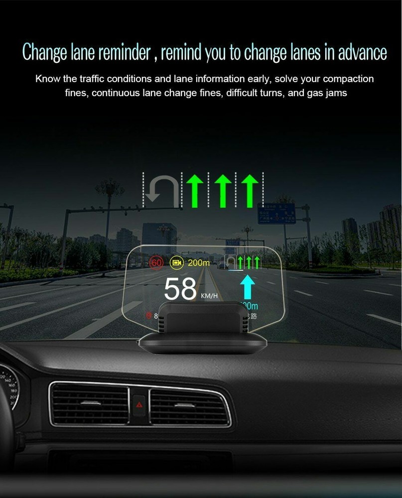 C1 Mirror HUD Head Up Display OBD2 GPS Navigation Speedometer Overspeed Warning