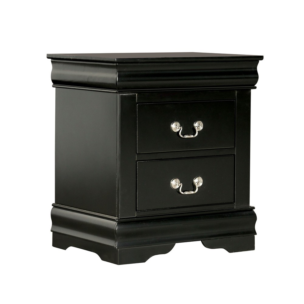 Queen Size Louis Philippe 4pc Bed Set Transitional Style Black Finish