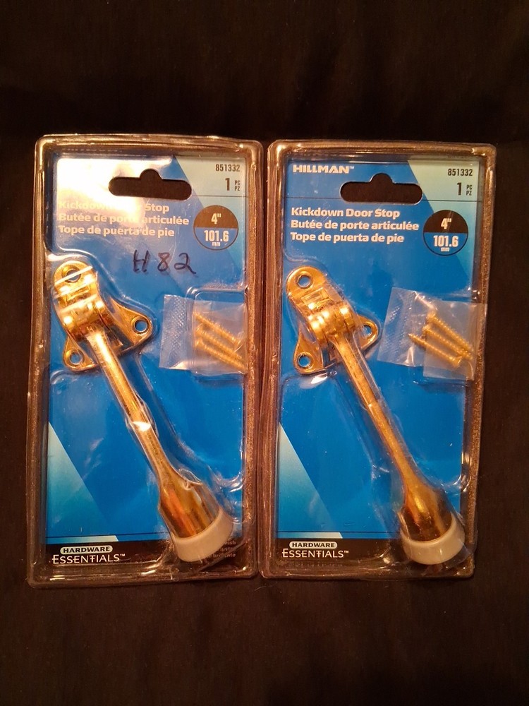 2 Hillman 4" Kick Down Door Stops Brass Finish