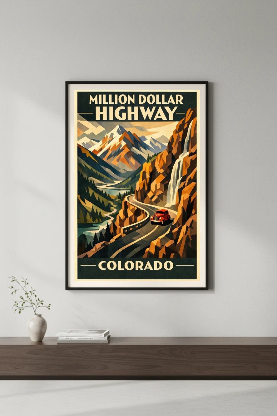 🌄 Million Dollar Highway Poster - Retro Colorado Travel 24x36” - 200GSM