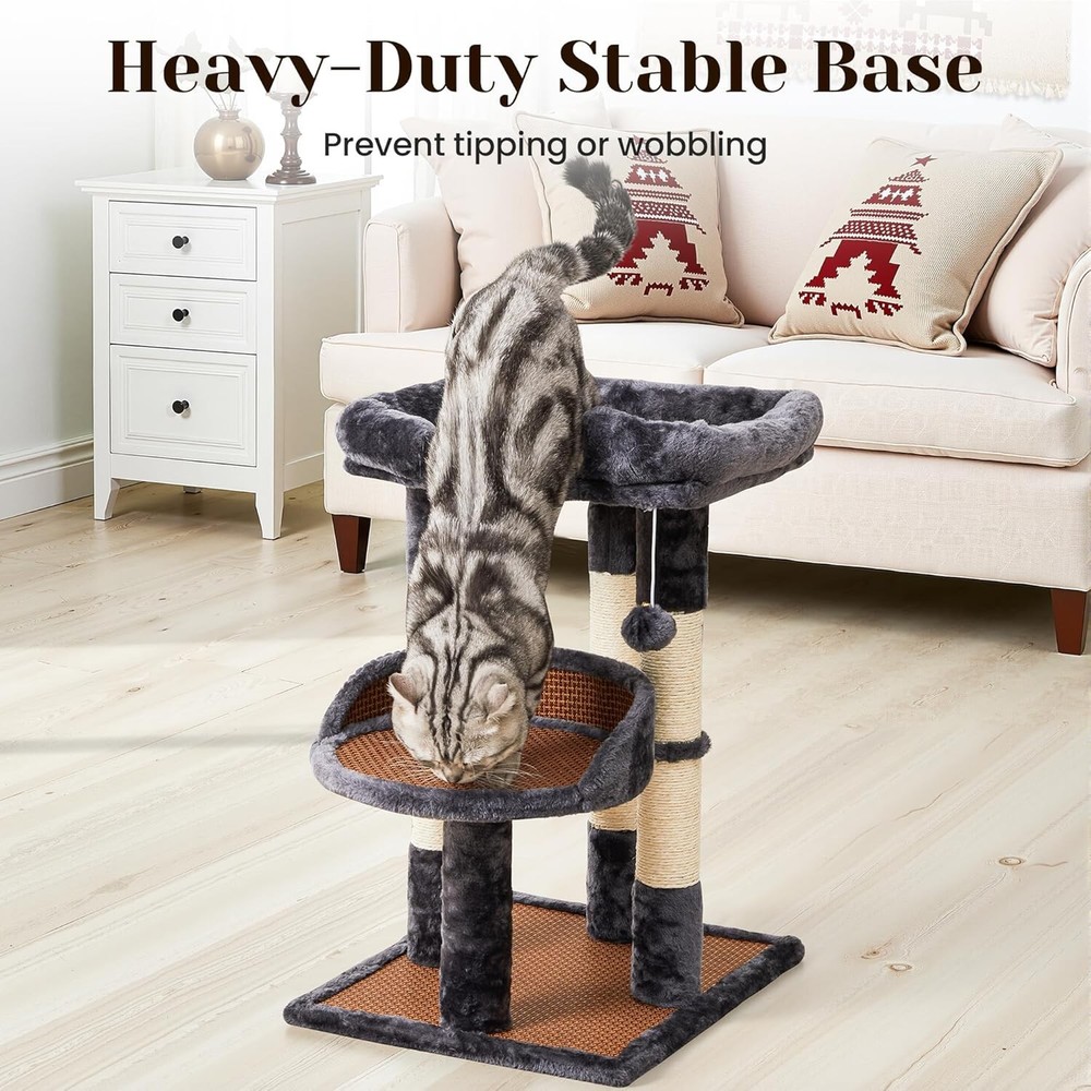Multi-Level Cat Tree Indoor Cats Modern Cat Tower W/ Double Beds & Scratching