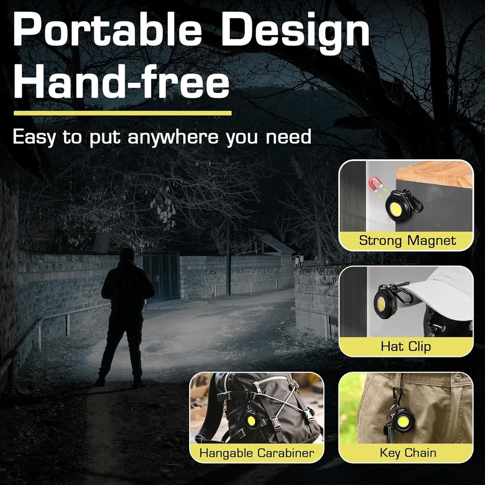 WORKPRO Rechargeable Magnetic Mini COB Work Light Keychain Flashlight w/Hat Clip