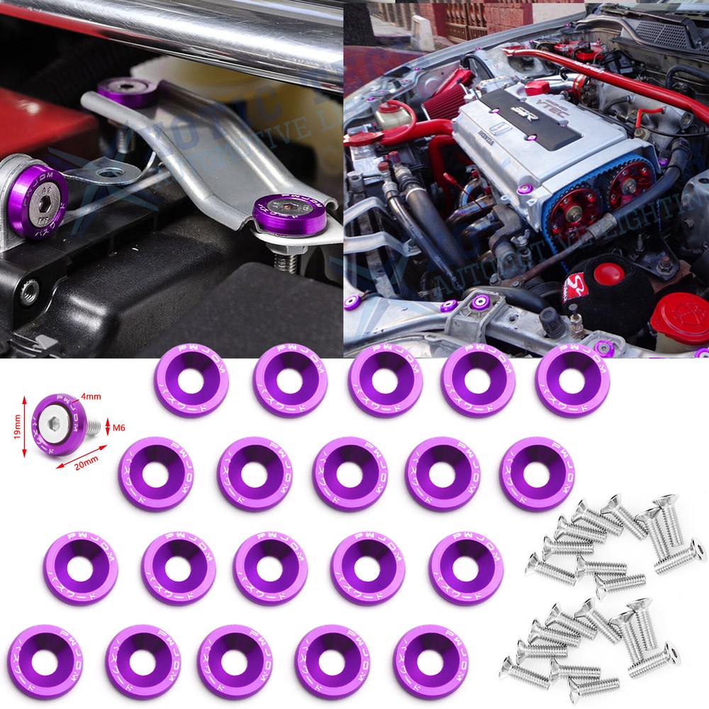 Purple JDM Billet Aluminum Fender/Bumper Washer/Bolt Engine Bay 20pcs Set Kit