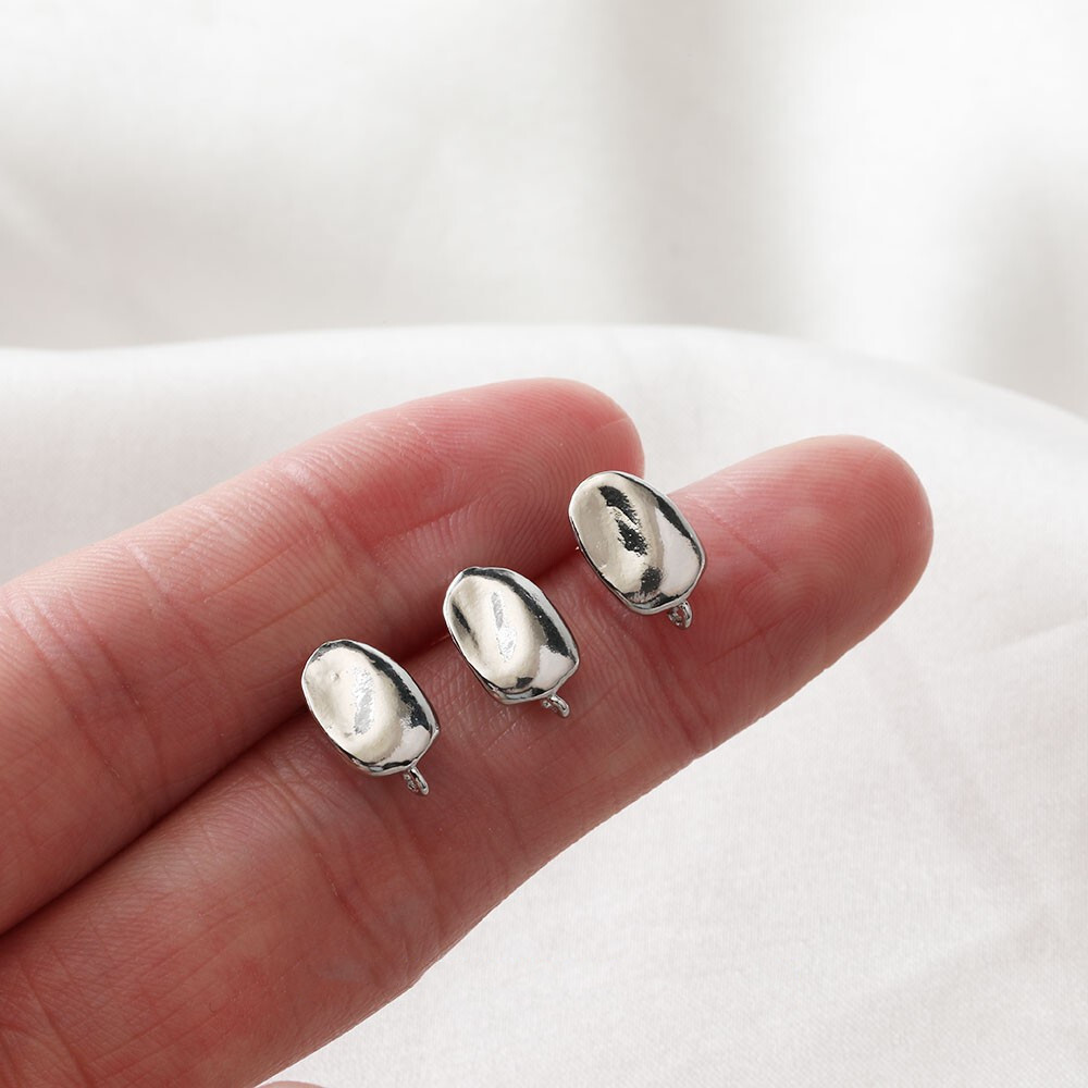 6pcs Gold/Silver Oval Bean Earring Post,Geometry Irregular Hammered Stud Earring