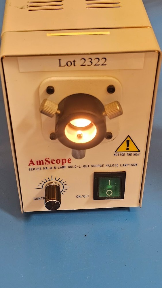 AmScope 150W Cold-Light Fiber Optic Microscope Illuminator w/ Haloid Lamp & Ring