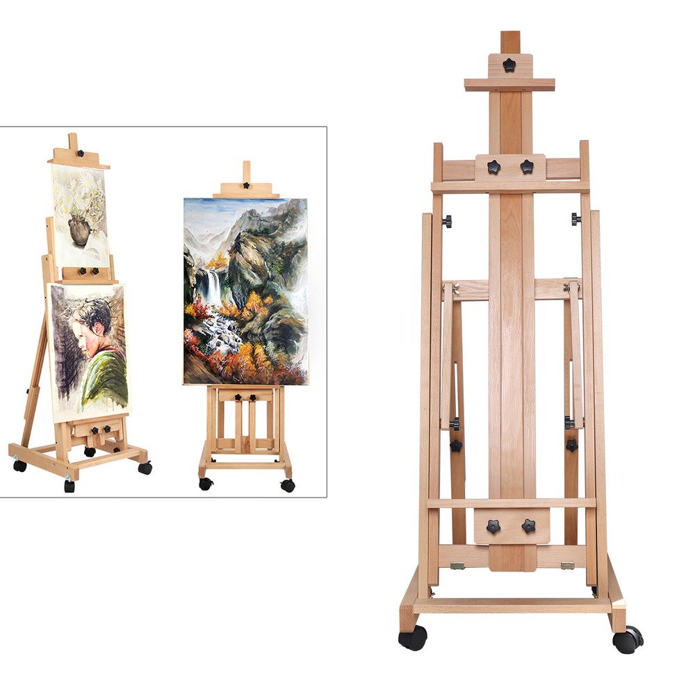 Extra Large Studio H-Frame Easel Adjustable Solid Beech Wood Artist Easel Movabl