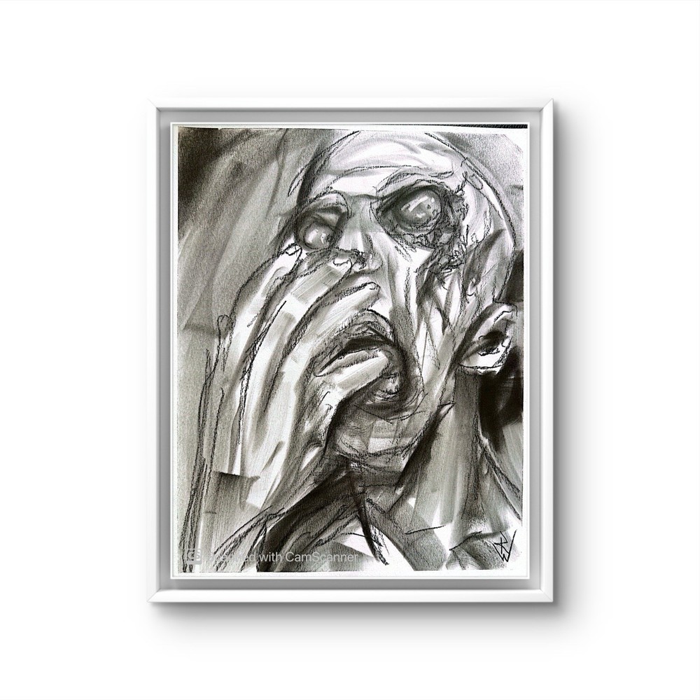 Grotesque Horror Portrait 11x14 Original Pastel Drawing Dark Expressionism