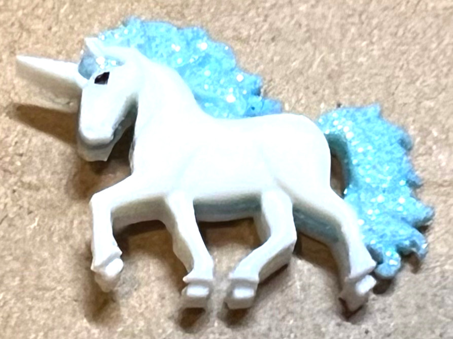 Lg 1 1/2” Nice 2 Pc 3D Plastic UNICORN Realistic Button Sparkly Mane Tail