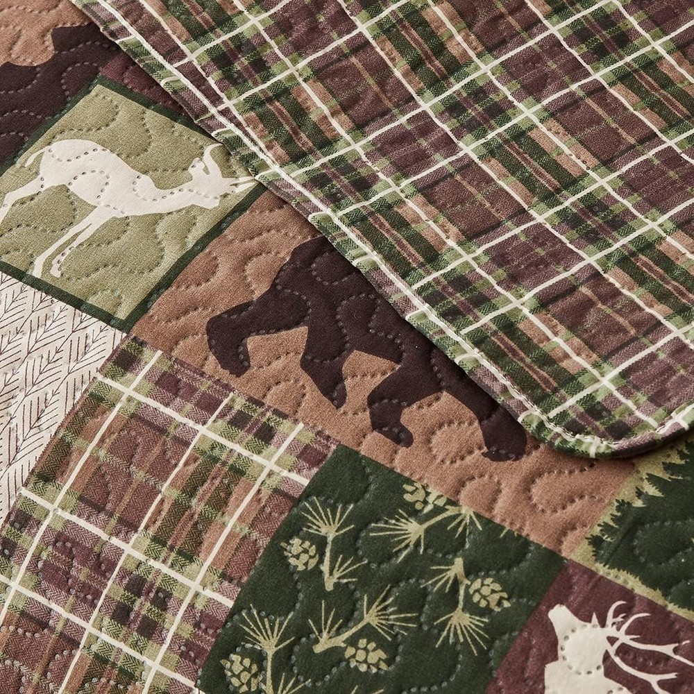 Reversible Moose Bear Quilt King Size Rustic Cabin Bedding Set