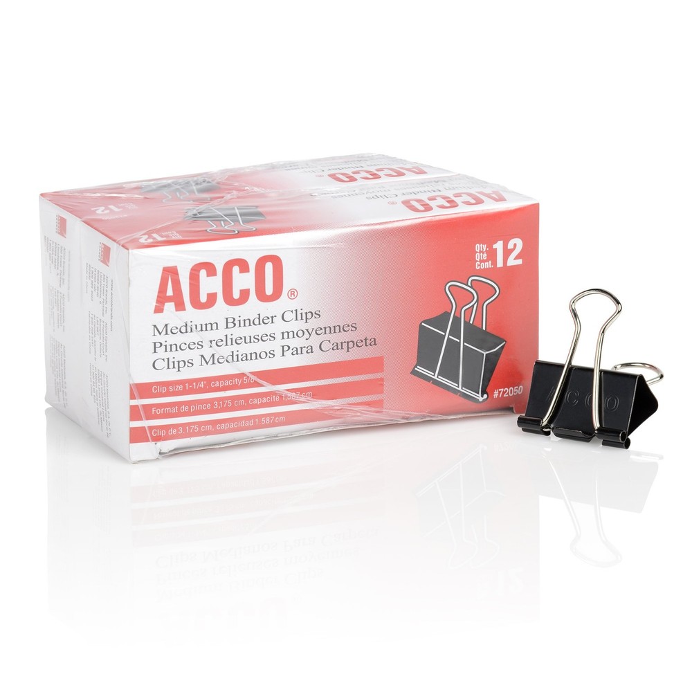 ACCO Binder Clips, Medium, Black, 12 per Box, 2 Boxes (72062) 2 Boxes, Black