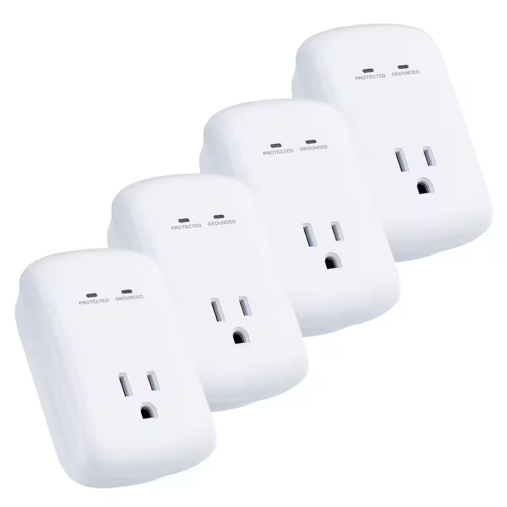 1-Outlet Wall Mounted Surge Protector, White (4-Pack)