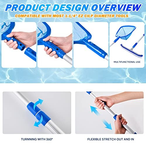 Pool Skimmer - Pool Net with 3 Section Pole, 48 inch Pool Pool Net with Pole