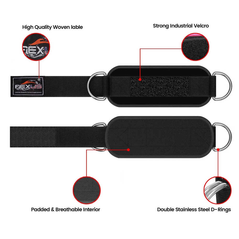 Gym Ankle Straps for Cable Machine – Adjustable Padded D-Ring Leg Workout Pair