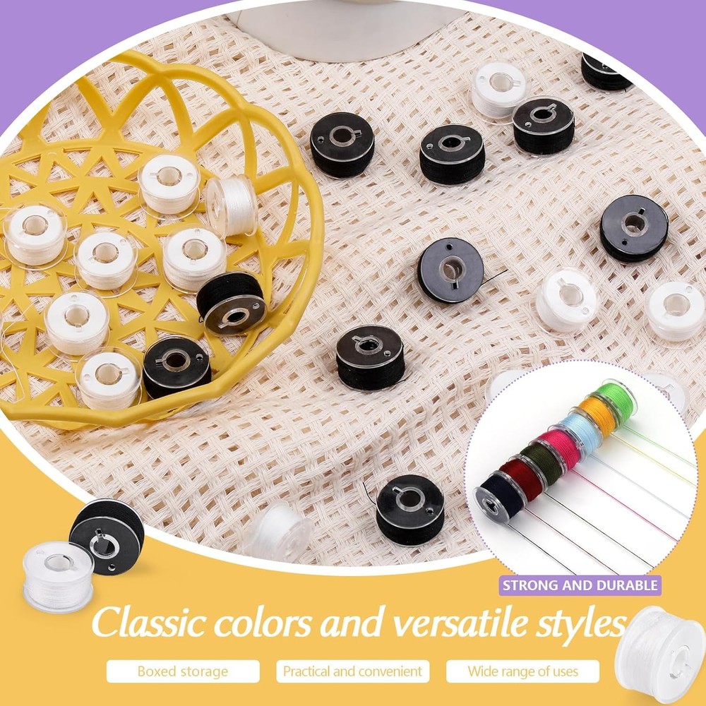 25pcs Thread for Sewing Embroidery Bobbins Prewound White